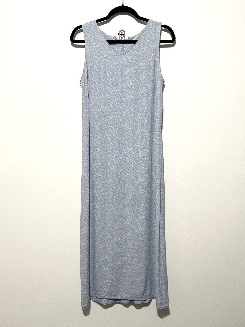 LL Bean Womens Rayon Cottagecore Maxi Slip Dress 10P Blue Ditsy Floral Pastoral